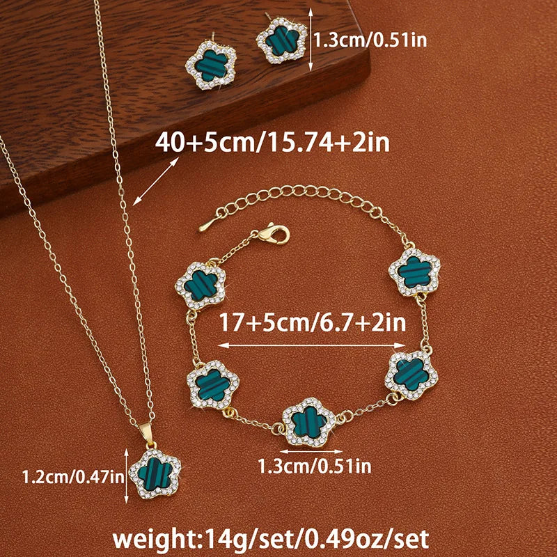 3Pcs Luxury Five Leaf Flower Pendant Necklace & Earrings